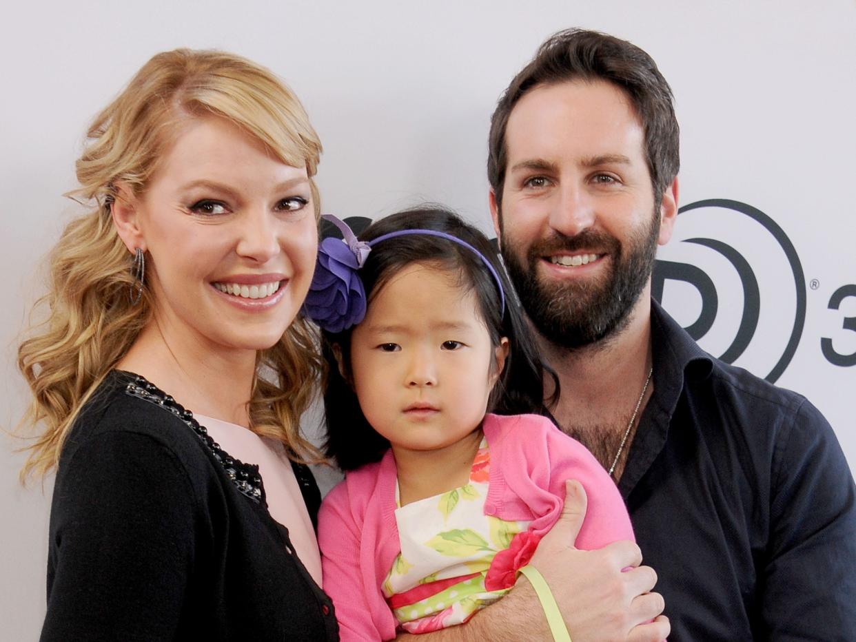 Katherine Heigl, husband Josh Kelley and daughter Naleigh arrive at the Los Angeles premiere of "The Nut Job" at Regal Cinemas L.A. Live on January 11, 2014 in Los Angeles, California.