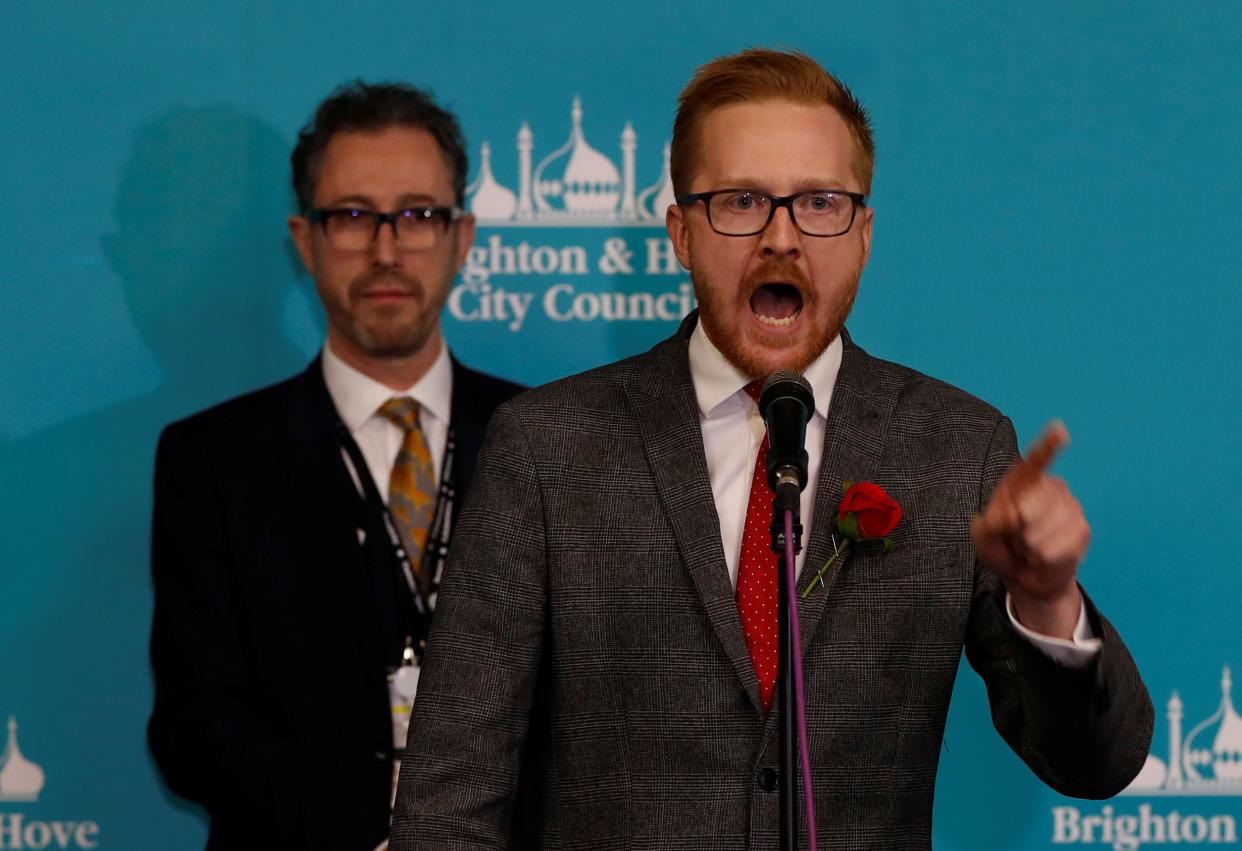 Labour Party candidate Lloyd Russell-Moyle speaks after he is announced as the winner for the constituency of Brighton Kemptown at a counting centre for Britain's general election in Brighton, Britain December 13, 2019.  REUTERS/Paul Childs