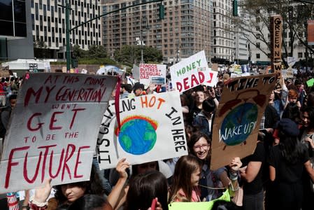 Activists take part in a demonstration as part of the Global Climate Strike in Manhattan in New York