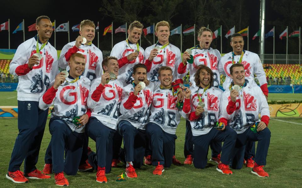 Great Britain's men celebrate winning Olympic silver in Rio