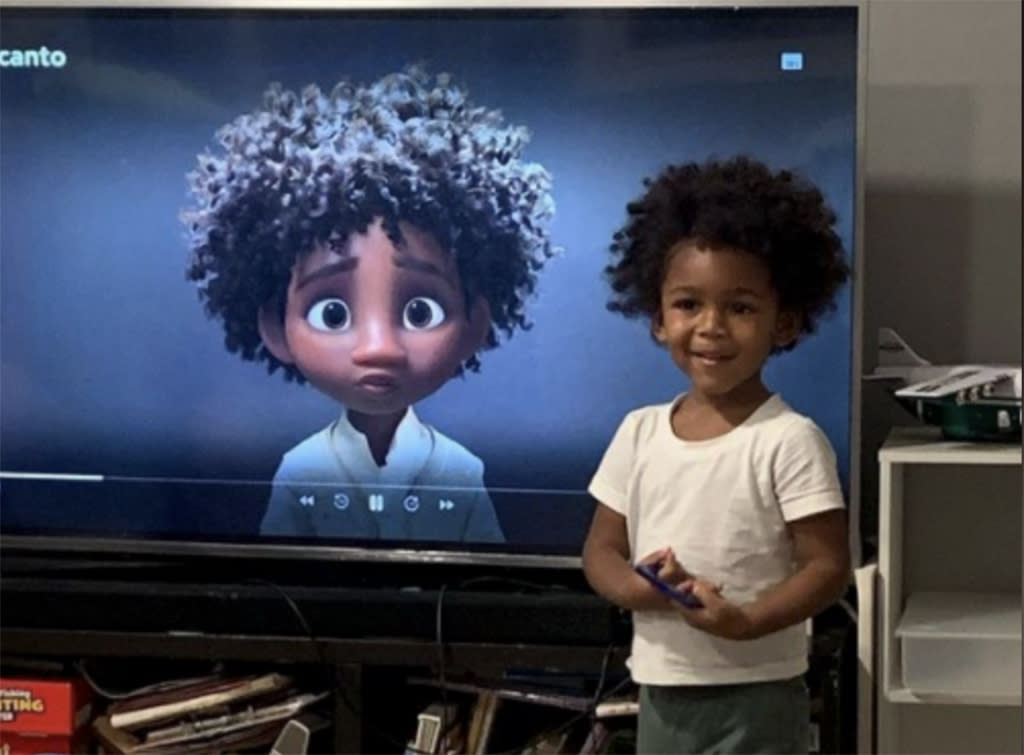 Kenzo Brooks, 2, was thrilled to see a character that looked just like him when watching the Disney film Encanto with his parents. (Photo: Kaheisha Brand)