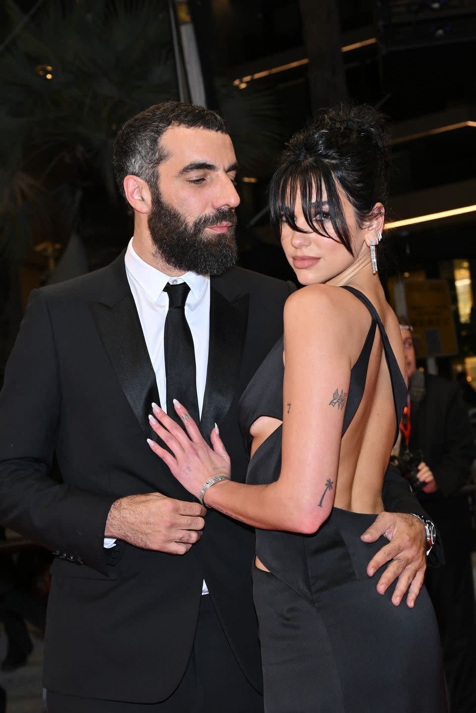 cannes, france may 19 dua lipa and romain gavras attend the omar la fraise the king of algiers red carpet during the 76th annual cannes film festival at palais des festivals on may 19, 2023 in cannes, france photo by stephane cardinale corbiscorbis via getty images