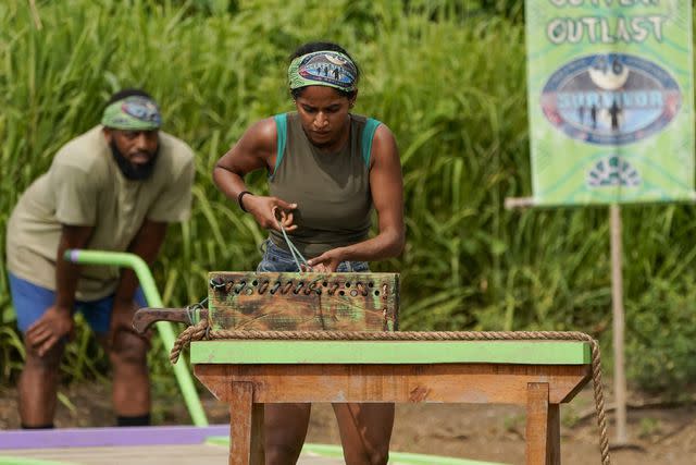 <p>Robert Voets/CBS</p> Jem Hussain-Adams on 'Survivor 46'