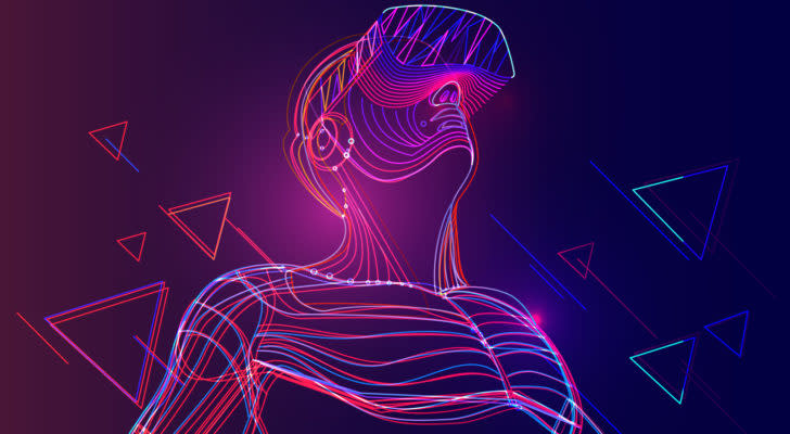 An abstract illustration of an adult wearing an AR/VR headset.