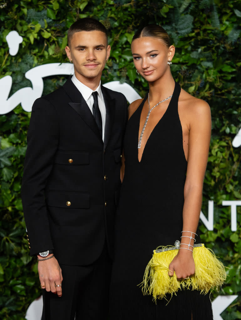 Romeo Beckham and Mia Regan have been dating since 2019, pictured on November 29, 2021. (Getty Images)