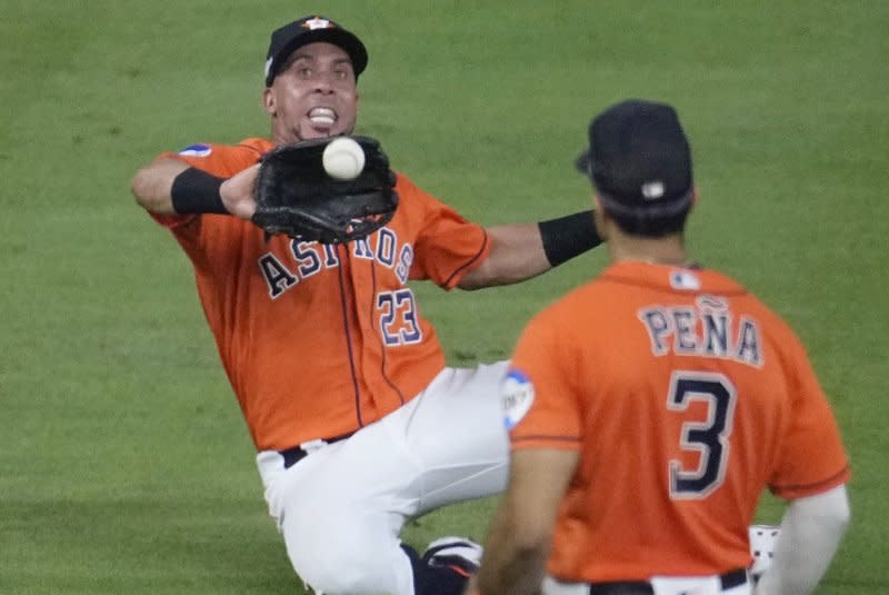 Outfielder Michael Brantley won a World Series with the Houston Astros in 2022. File Photo by Kevin M. Cox/UPI