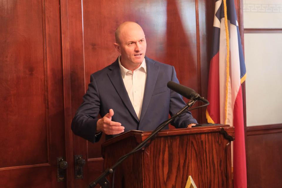 Colby Yeary, Pantex site manager speaks about the expansion of employment at Pantex Tuesday at the Amarillo Chamber of Commerce..