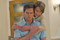 Michael C. Hall as Dexter Morgan and Charlotte Rampling as Dr. Vogel in the "Dexter" Season 8 episode, "Every Silver Lining."