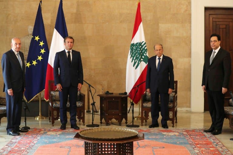 Rencontre du président français Emmanuel Macron avec le président libanais Michel Aoun le 6 août 2020 à Beyrouth - Thibault Camus © 2019 AFP