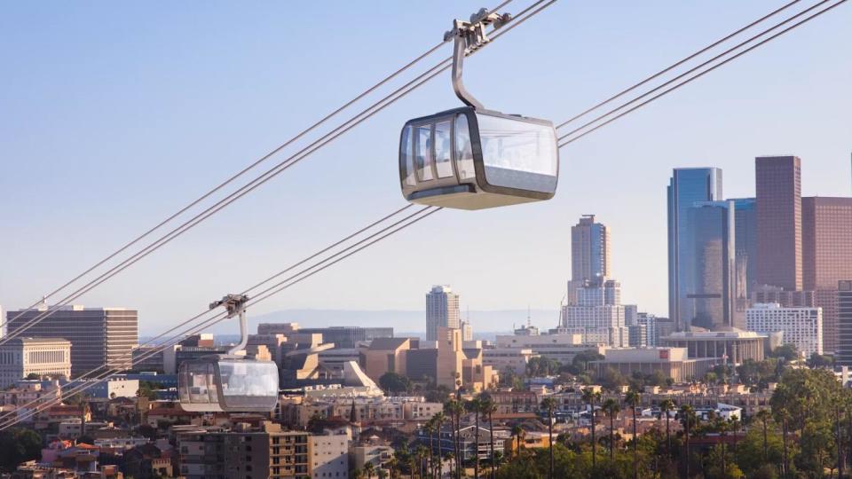 A rendering of a proposed Dodger Stadium gondola project that would aim to ferry up to 5,000 passengers an hour.