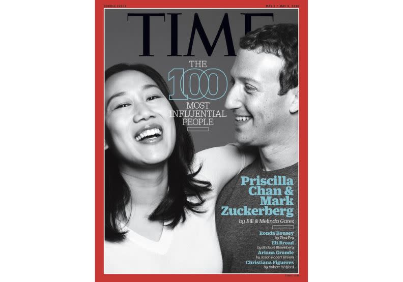 祖克柏和老婆普莉希拉被《時代雜誌》評為百名最有影響力的人之一。（圖/翻攝臉書）