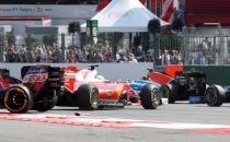 Belgium Formula One - F1 - Belgian Grand Prix 2016 - Francorchamps, Belgium - 28/08/16 - Ferrari's Kimi Raikkonen of Finland crashes at the start of the Belgian F1 Grand Prix. REUTERS/Yves Herman