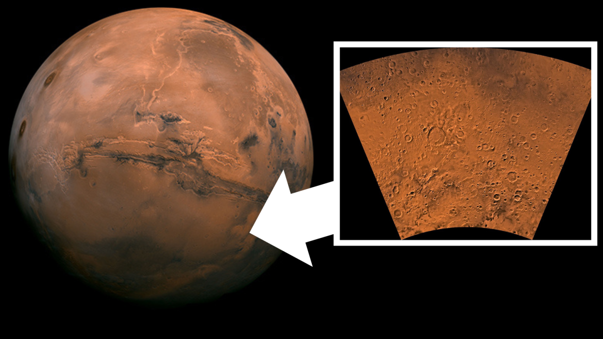  (Left) Mars  the Red Planet (Right) the the Eridania in the planet's southern hemisphere the site of early volcanic activity. 