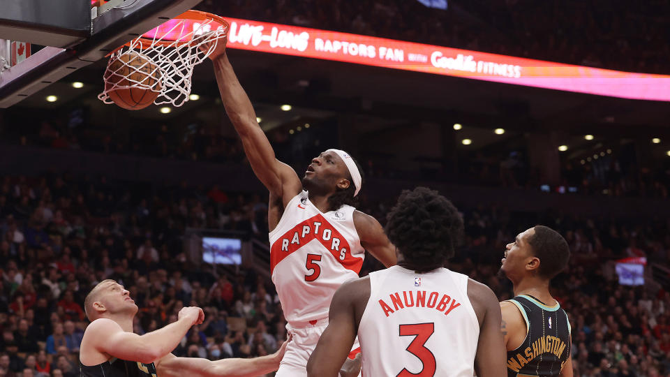 Precious Achiuwa gave the Raptors a big lift off the bench on Tuesday. (Steve Russell/Toronto Star via Getty Images)