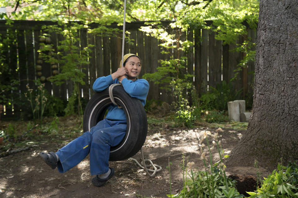 This image released by A24 Films shows Hong Chau in a scene from "Showing Up." (Allyson Riggs/A24 via AP)