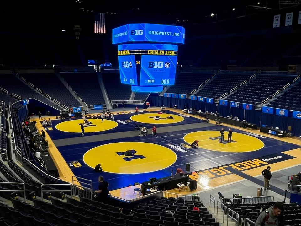 The Crisler Center on the campus of the University of Michigan hosted the 2023 Big Ten Wrestling Championships. Michigan previously hosted the Big Ten tournament in 2010.