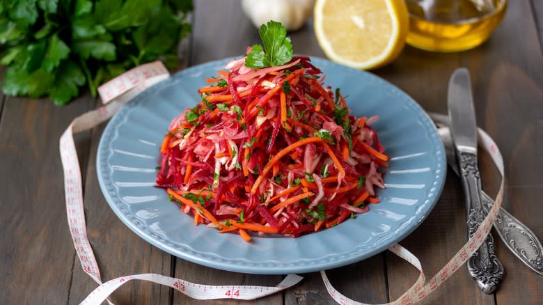 Raw beet salad in a bowl