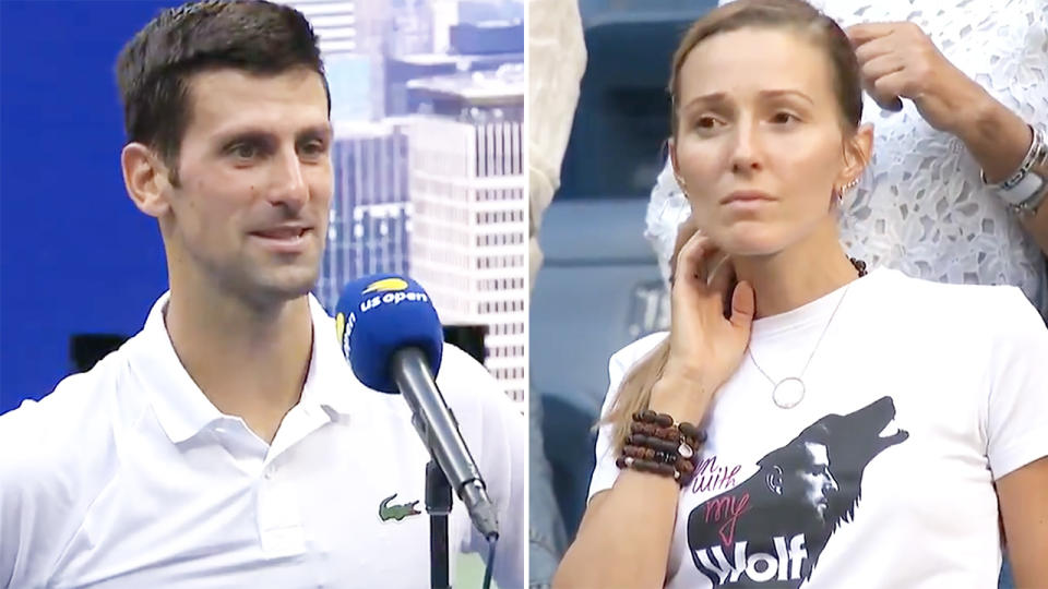 Novak Djokovic, pictured here opening up about his wife's support at the US Open.