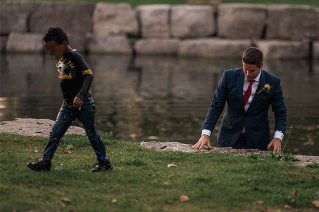 The images of the heroic groom quickly went viral once they were shared online. Source: Hatt Photography