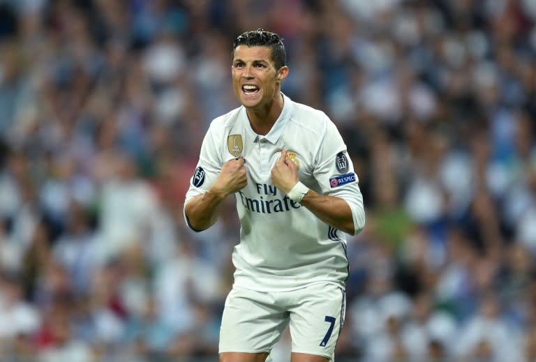 Real Madrid's Portuguese striker Cristiano Ronaldo gestures during the UEFA Champions League quarter-final match against Bayern Munich at the Santiago Bernabeu stadium in Madrid on April 18, 2017