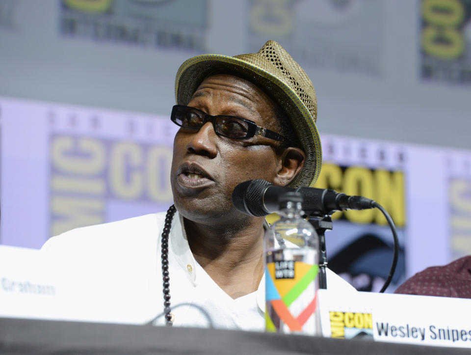 Wesley Snipes speaks at the RZA: Movies, Music, and Martial Arts panel during Comic-Con International 2018 on July 21, 2018m, in San Diego. (Photo: Albert L. Ortega/Getty Images)