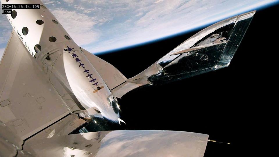 This image released by Virgin Galactic shows the company's Unity spacecraft during the final test mission on May 25.