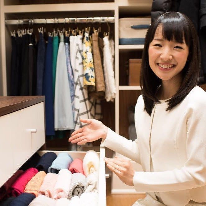 Kondo shows off her tidy wardrobe