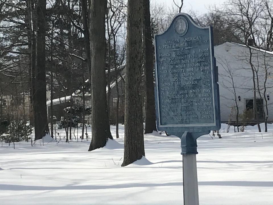 This sign by the Bergen County Historical Society marks a piece of land on Cedar Street in Bergenfield when a African-American burial ground once existed.