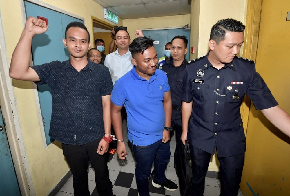 The four accused claimed trial at the Johor Baru Magistrate’s Court today for assaulting Youth and Sports Minister Syed Saddiq Syed Abdul Rahman during a Armada event at the Savannah Hill Resort in Ulu Tiram on January 31. — Picture by Ben Tan