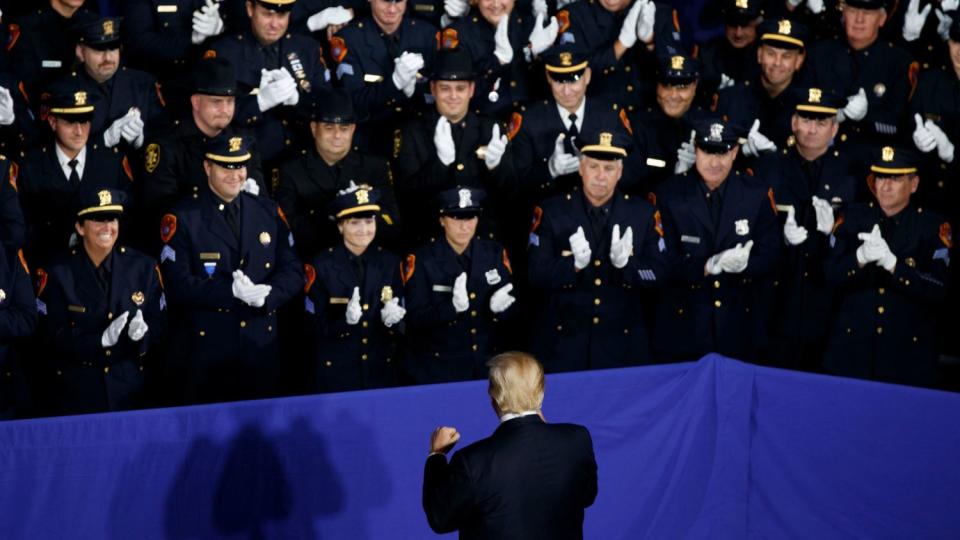 President Trump speaks to cops in New York