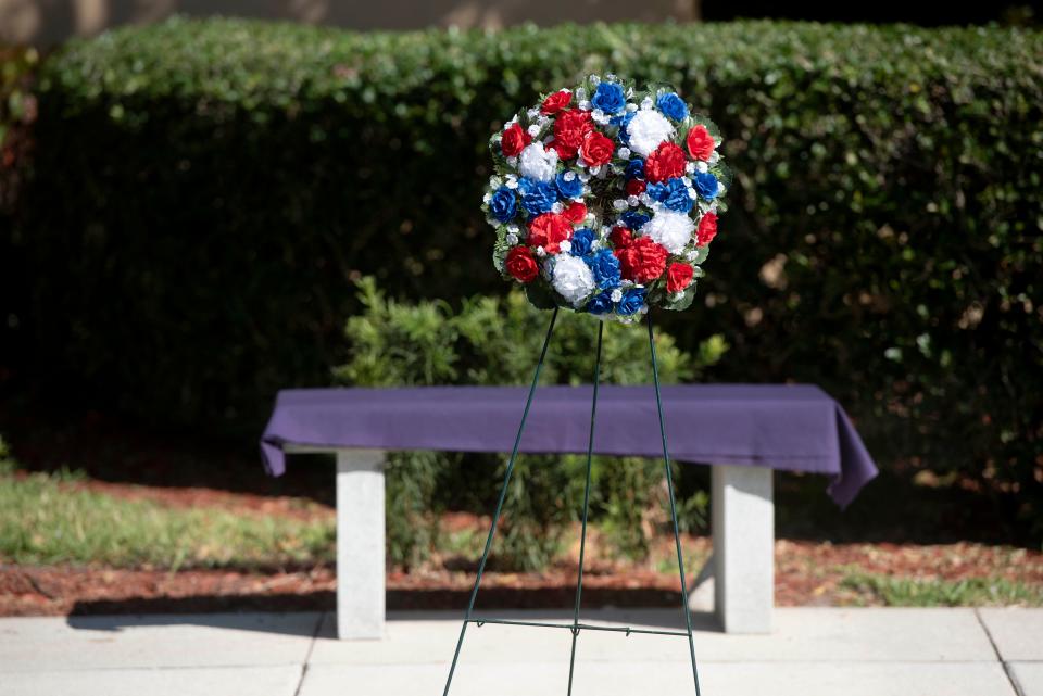 A remembrance bench was donated by the St. John's Missionary Baptist Church congregation to honor the Tuskegee Airmen at Tom Kaiser, USN, Boynton Beach Veterans Memorial Park February 25, 2023.