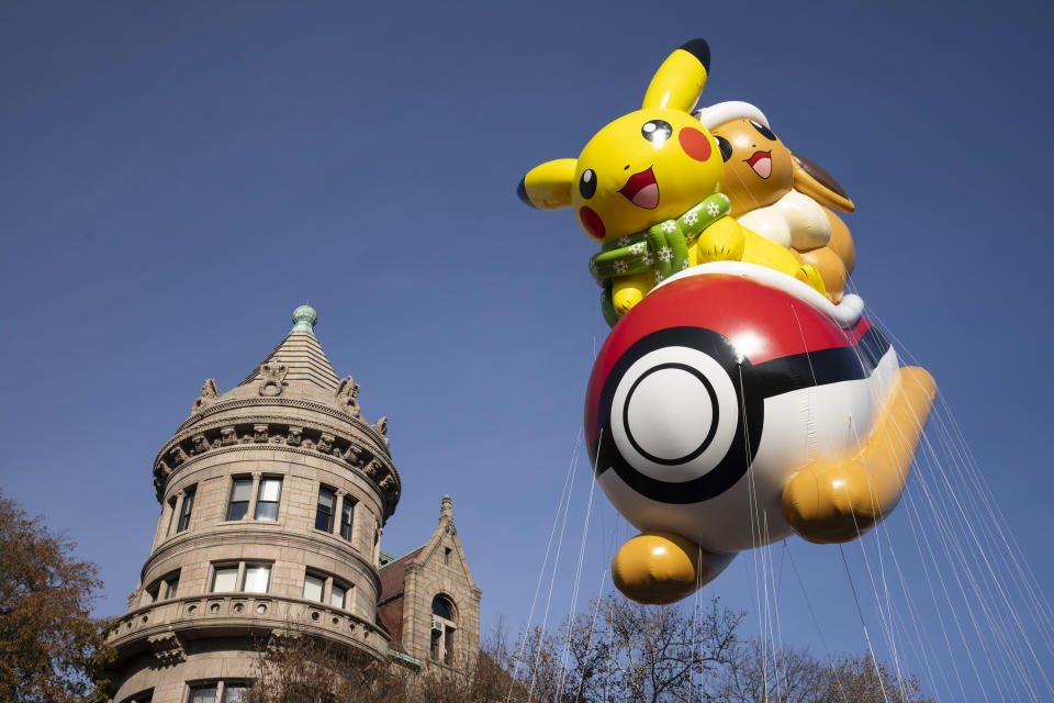 MACY'S THANKSGIVING DAY PARADE -- 2021 -- Pictured: Pikachu & Eevee Balloon -- (Photo by: Peter Kramer/NBC/NBCU Photo Bank via Getty Images)