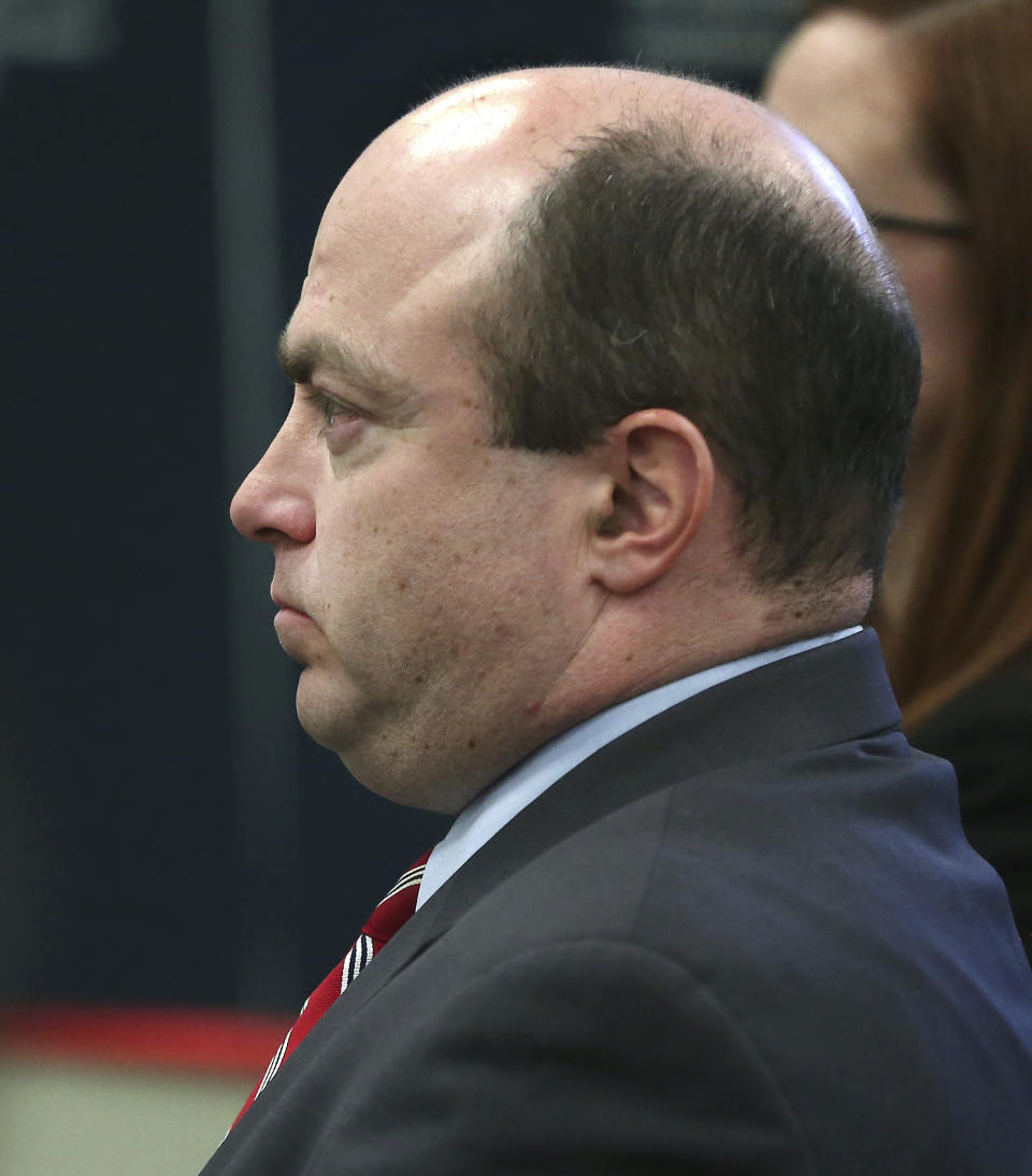 Prosecutor Patrick Haggan listens as Judge Jeffrey Locke greets the jury pool, Tuesday Feb. 14, 2017, in Suffolk Superior Court in Boston. Jury selection begins in the double murder trial of former New England Patriots tight end Aaron Hernandez. (Pat Greenhouse/Boston Globe via AP, Pool)