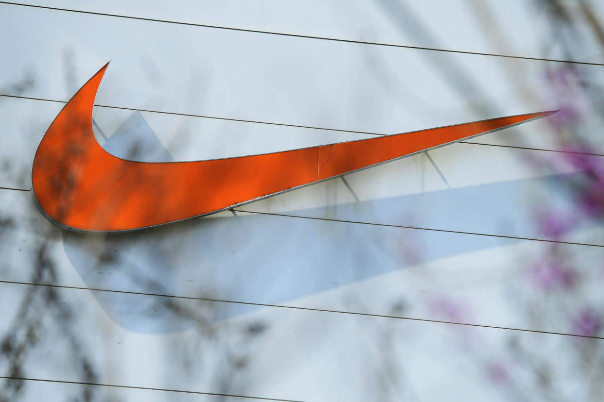 SUZHOU, CHINA - MARCH 25: A Nike logo sits on the company's office building on March 25, 2021 in Suzhou, Jiangsu Province of China. (Photo by VCG/VCG via Getty Images)