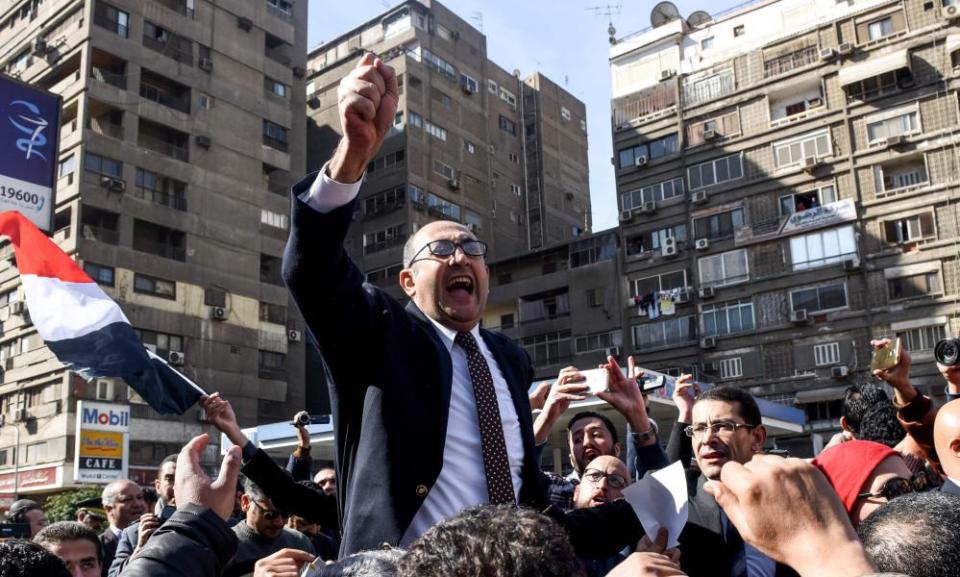 Khaled Ali addresses a crowd in January