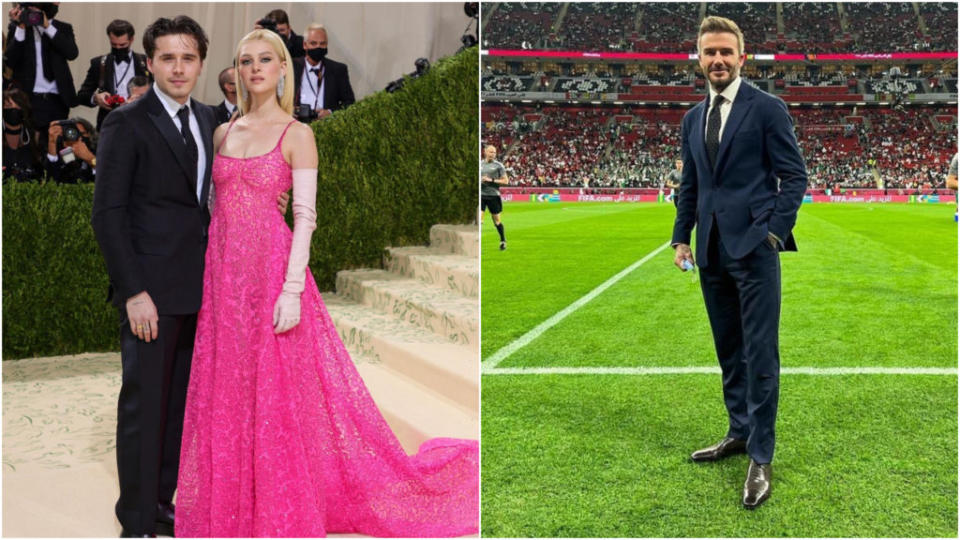 左為Brooklyn Beckham與老婆Nicola Peltz；右為David Beckham(圖片來源/ IG)