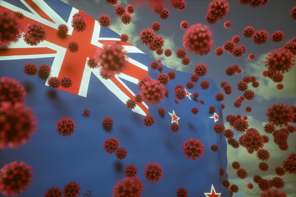 Pneumonia coronavirus covid-19 and New Zealand flag illustration