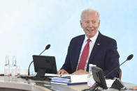 US President Joe Biden during the G7 summit in Cornwall, England, Saturday June 12, 2021. (Leon Neal/Pool via AP)