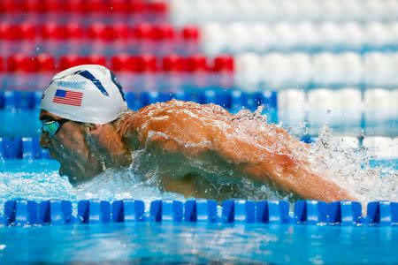 Jun 28, 2016; Omaha, NE, USA; Michael Phelps during the men's butterfly 200m semi-finals in the U.S. Olympic swimming team trials at CenturyLink Center. Erich Schlegel-USA TODAY Sports