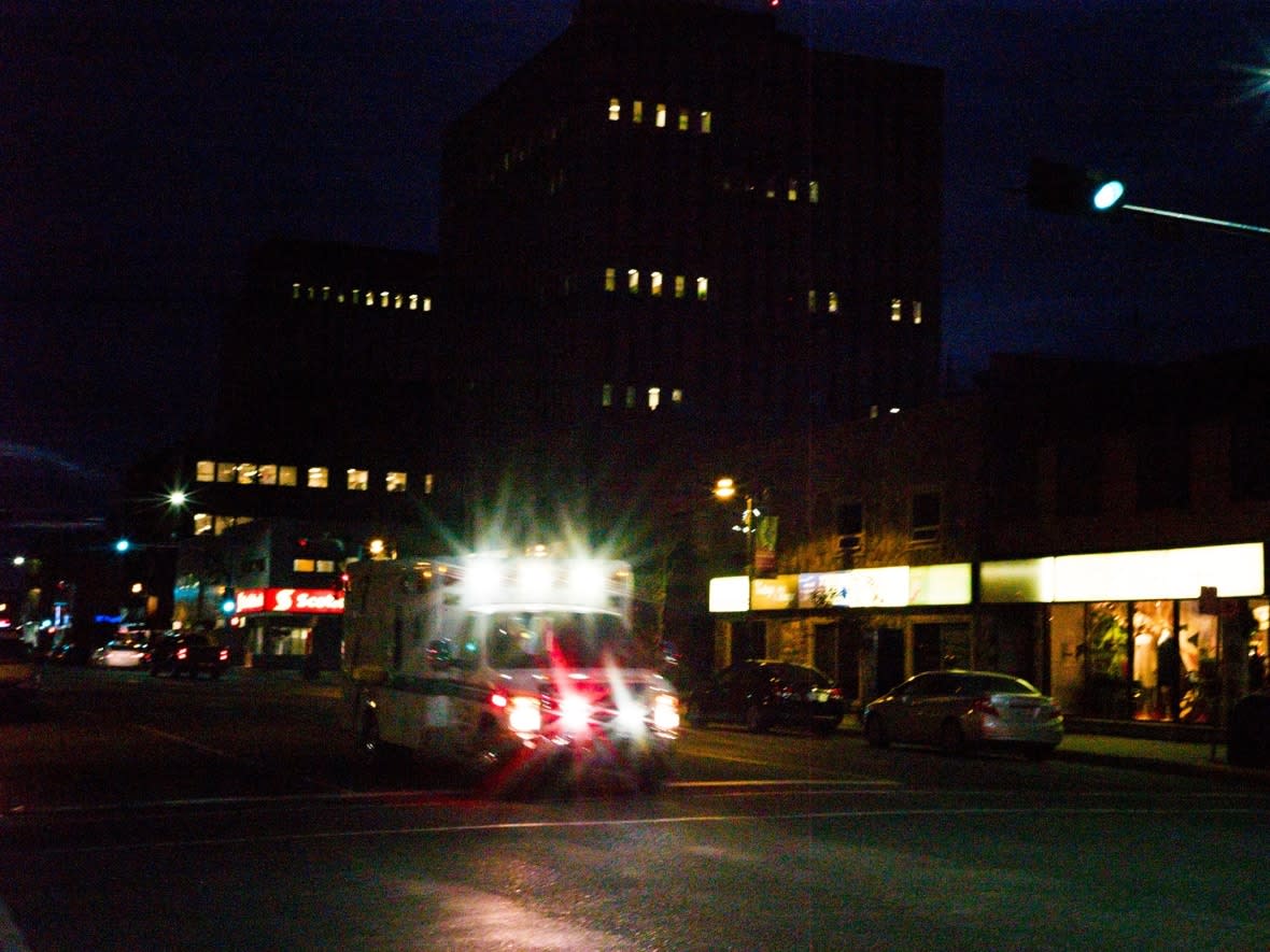 Emergency responders in downtown Yellowknife. Yellowknife city staff are proposing the city spend $53,000 in 2022 on emergency medical dispatch software. (Walter Strong/CBC - image credit)