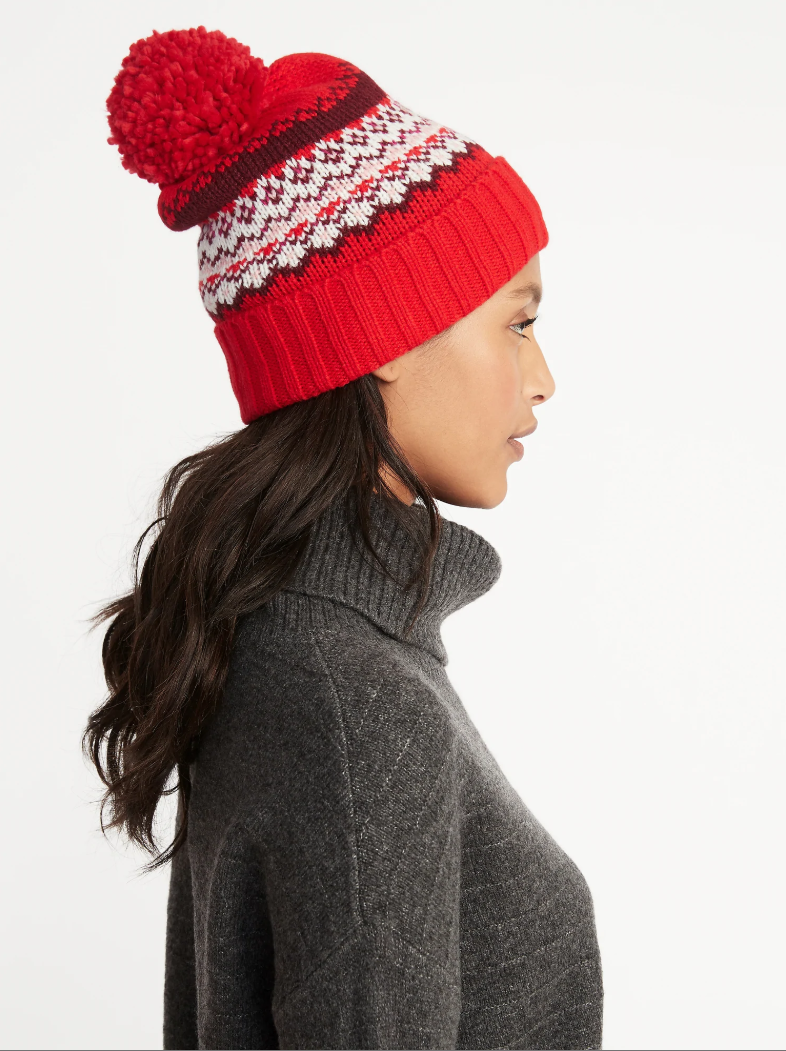 Old Navy Printed Sweater-Knit Pompom Beanie for Women