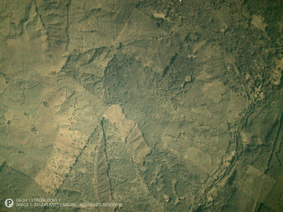 This image shows one of the first photos of Earth taken by the small Dove 1 satellite on April 24, 2013 during a satellite test flight by Planet Labs, Inc. of San Francisco, Calif.