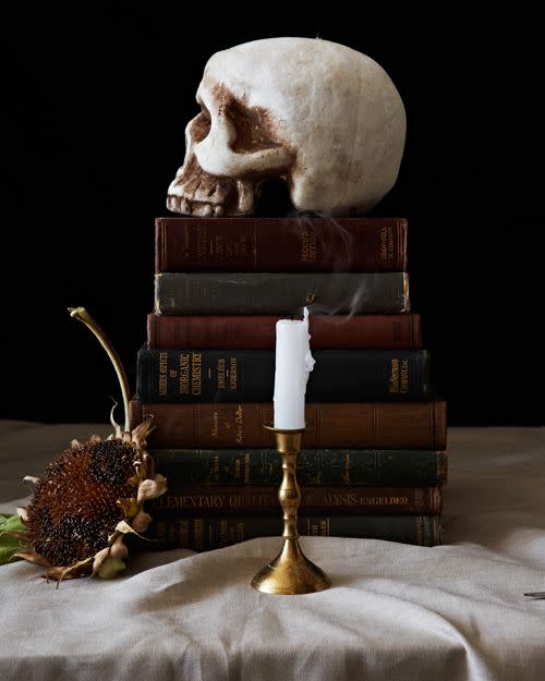 Skull and Stacked Books Centerpiece