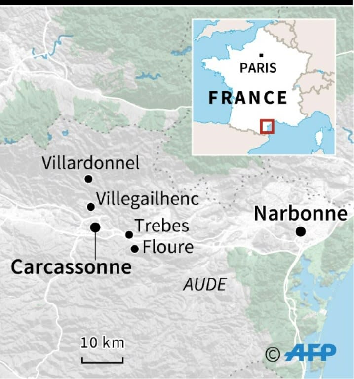 Map of southwestern France showing flood-hit areas