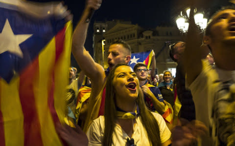 Crowds demand the release of imprisoned Catalan leaders Jordi Sanchez and Jordi Cuixart - Credit: Getty