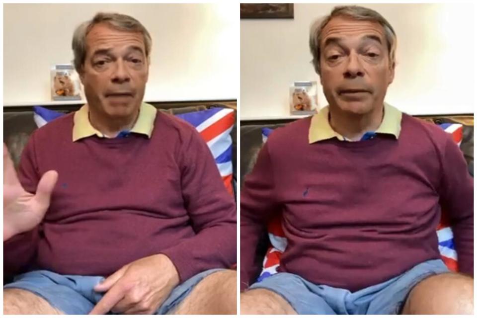 Nigel Farage wore blue shorts and a maroon top whilst talking on Facebook Live: Nigel Farage/Facebook