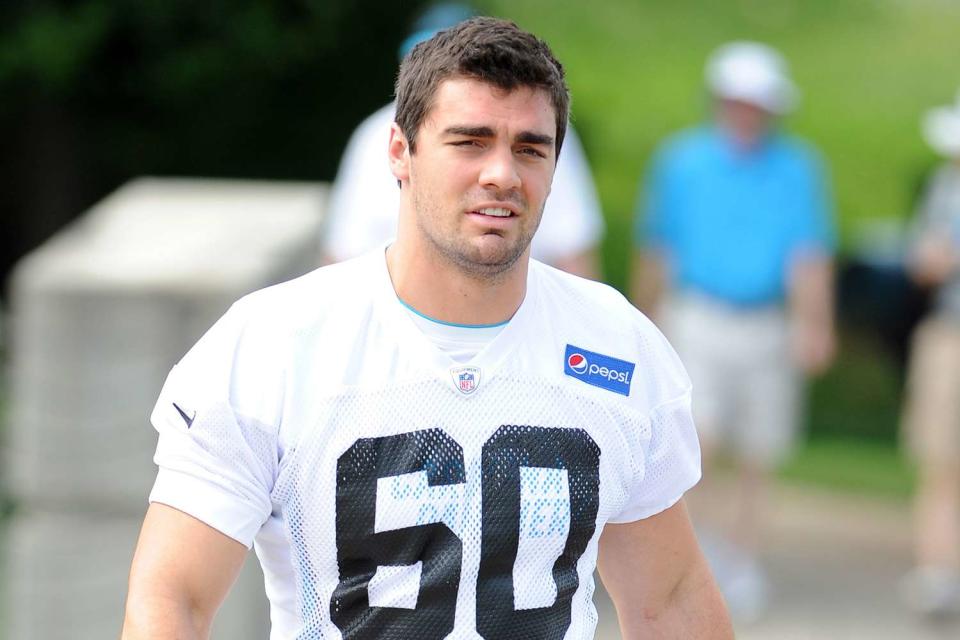 <p>Lance King/Getty Images</p> Craig Roh during his time with the Carolina Panthers