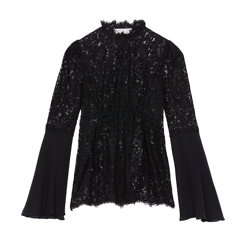 <a rel="nofollow noopener" href="https://rachelzoe.com/shop/ready-to-wear/tops/cynthia-lace-blouse/?attribute_pa_color=ecr" target="_blank" data-ylk="slk:Cynthia Lace Blouse, Rachel Zoe Collection, $395;elm:context_link;itc:0;sec:content-canvas" class="link ">Cynthia Lace Blouse, Rachel Zoe Collection, $395</a>