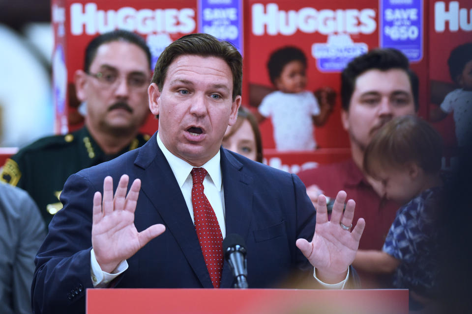 Florida Governor Ron DeSantis speaks at a press conference