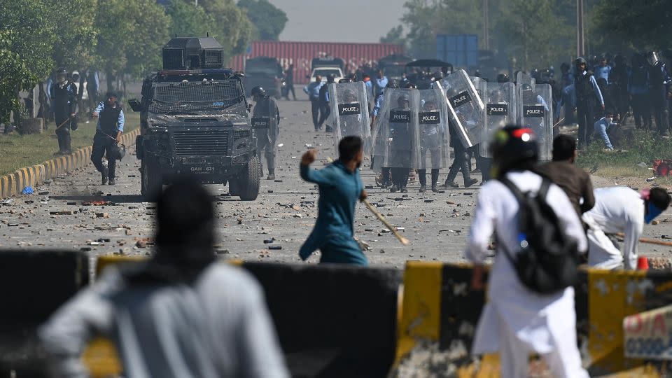 Supporters of Khan clash with police during a protest in Islamabad on May 10, 2023. - Aamir Qureshi/AFP/Getty Images